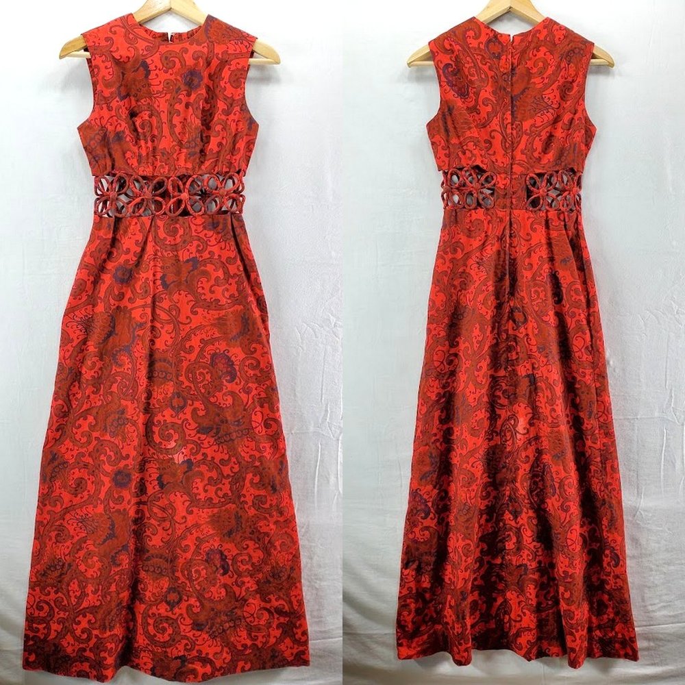 Vintage Handmade Maxi Dress Cut Out Waist Small - Picture 1 of 7